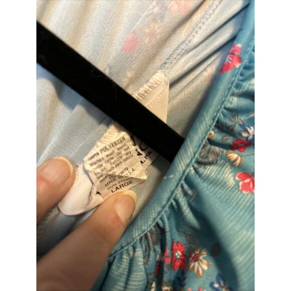 Vintage IMPROVED LIVING 80s House Dress Sleepwear Size Large Blue With Flowers - Picture 3 of 5